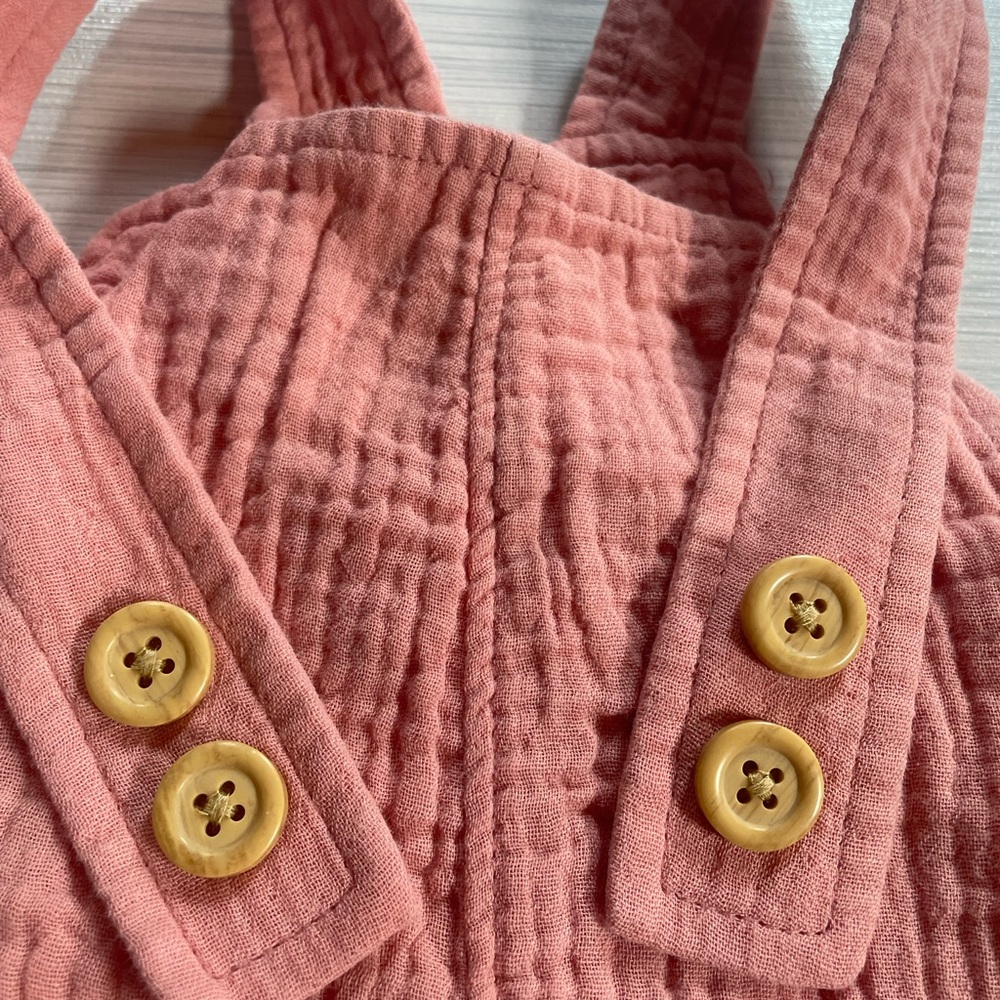 Gauze Rompers - Button Strap Overalls (Pair) - Picture 2 of 5